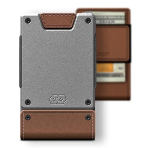Slim Minimalist Wallets for Men (Legacy (Full Grain Brown Leather | Satin Gun Metal))