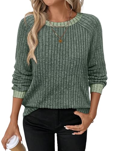 Plus Size Womens Clothing Blouses for Women Dressy Casual Trendy Womens Fall Tops Crew Neck Long Sleeve Maternity Shirts Cozy Pullover Sweaters Green 2XL (XX-Large / 02-green)