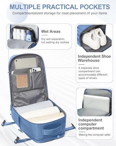 Travel Backpack for Women Man Carry On Backpack Mochila de Viaje Waterproof Teacher Personal Item Backpack Travel Bag Essentials Rucksack Airplane Accessories Must Haves Sky Blue Small (20l / Sky Blue)