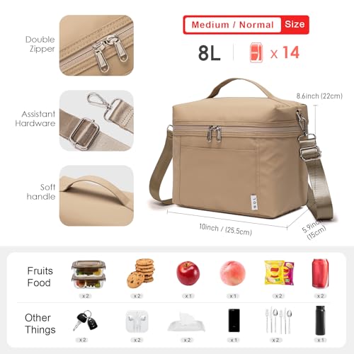NOL 8L Insulated Lunch Bag for Women (Khaki / Medium (8 Liters))