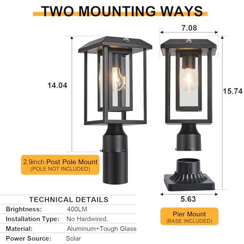 Solar Lamp Post Lights for Outdoor with Pier Mount Base (Large)