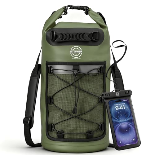 5/10/25/30/40L Waterproof Dry Backpack & Phone Case- Large Floating Dry Bag for Kayaking, Travel, Hiking, Fishing, Camping, Motorcycles & Beach, Heavy-Duty Roll Top Men/Women (Green) (25l+ Green / 30L)