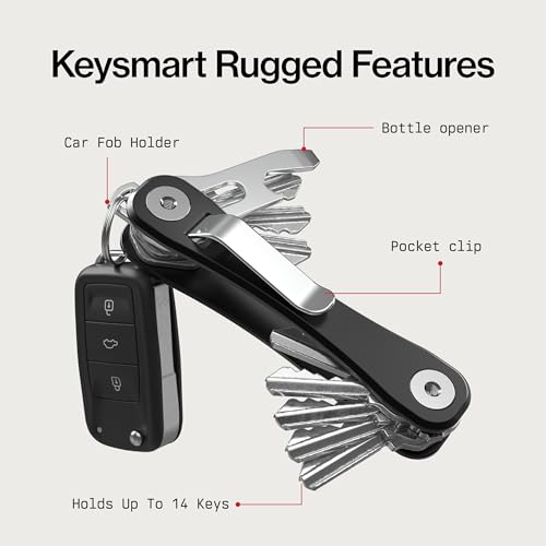 KeySmart Rugged Keychain Multitool Key Holder (Black / 2 Pack)