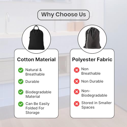 LFH Home Large Premium Cotton Rich Canvas Laundry Bag with Drawstring and Handles Heavy Duty (28”x40” (Pack of 4) / Black)