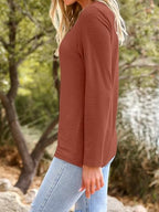 Long Sleeve Shirts for Women Casual Crewneck Tops Basic Tees (Small / 01rust)