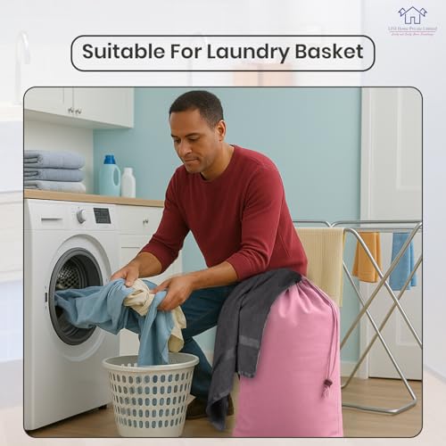 LFH Home Large Premium Cotton Rich Canvas Laundry Bag with Drawstring and Handles Heavy Duty (28"x40" (Pack of 2) / Pink)