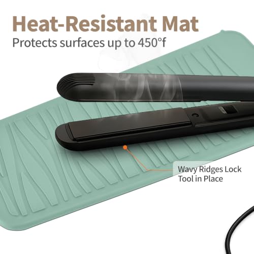 Silicone Heat Resistant Travel Mat Pouch for Hair Straighteners (1 Pack / Iceberg Green)