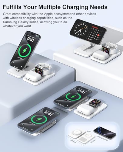 3 in 1 Magnetic Wireless Charger for Apple Multiple Devices (1 Pack White)