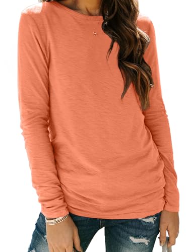 Long Sleeve Shirts for Women Casual Crewneck Tops Basic Tees (X-Large / Brightorange)