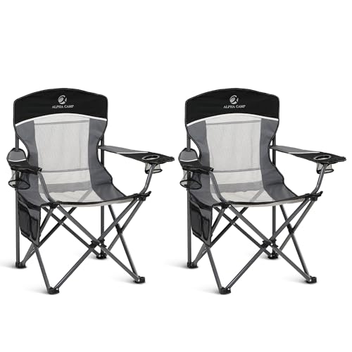 Heavy Duty 400lbs Mesh Back Camping Chairs with Lumbar Support (Black&grey / 2PC)
