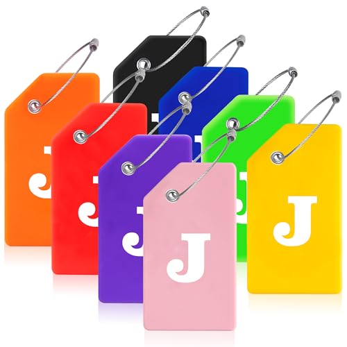 8 Pack Initial Luggage Tags for Suitcases Airplane Travel Essentials (Colorful / Letter J)