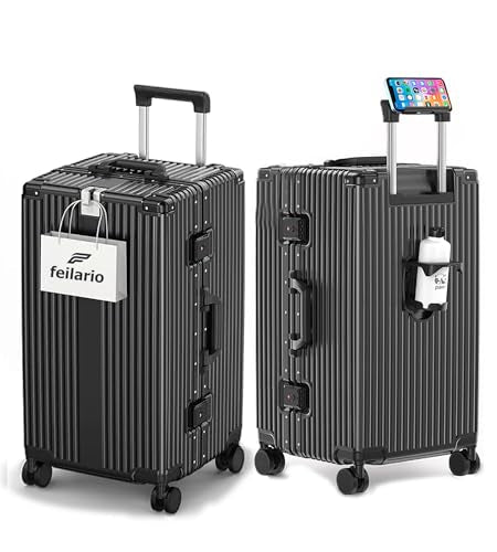 Super Large Aluminum Frame Checked Zipperless Luggage (A2-Jet Black / 26in)
