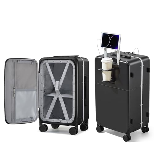 20 Inch Carry On Luggage with Cup Holder and USB Ports (Jet Black / Non-Expandable 20 Inch)