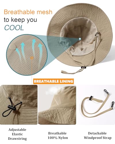Water Resistant UPF 50+ Sun Bucket Hat Packable Brimmed for Women Men Khaki (One Size / Khaki)