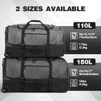 33" Large Rolling Travel Duffle Bag with Wheels and Handle (33" Black/Grey)