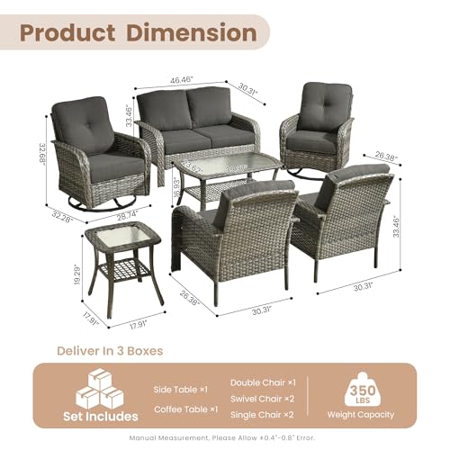 Patio Furniture Set (7 PCS Loveseat Rocking Chair Set / Black)