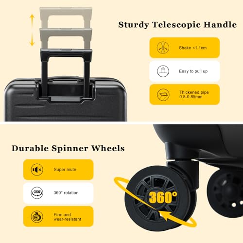 Expandable 16 Inch Carry On Luggage Airline Approved Small Suitcase (Black / 16 Inch EXT)