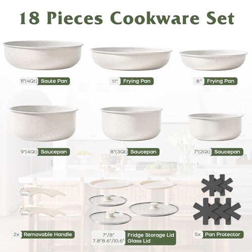 18Pcs Pots and Pans Set Non Stick (White / 17 Pieces)