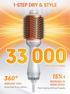4-in-1 Hot Air Brush - Hair Dryer & Styler with 33000 RPM Motor, Gloss PRO Coating for Shine, 3 Heat Settings, Tangle-Free Ionic Bristles for Frizz-Free Blowouts (US Plug) (Standard)