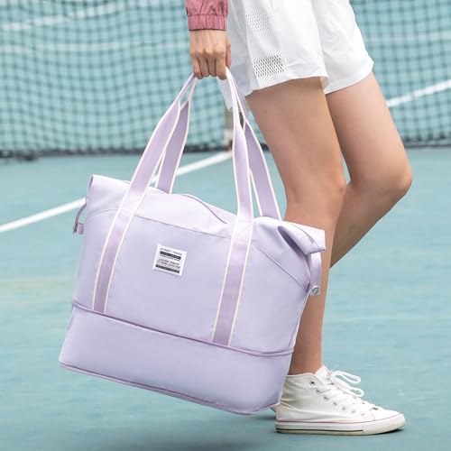 Weekender Duffel Bags for Travel Women Carry On Personal Item 18x14x8 Gym (A103-purple1-expandable / X-large)