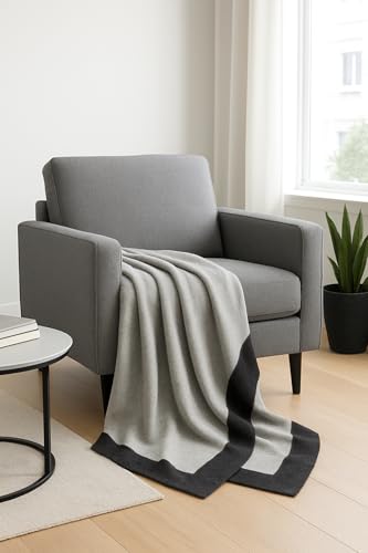 Cashmere Merino Travel Blanket & Pouch 55"x45" Gray & Charcoal (Gray)