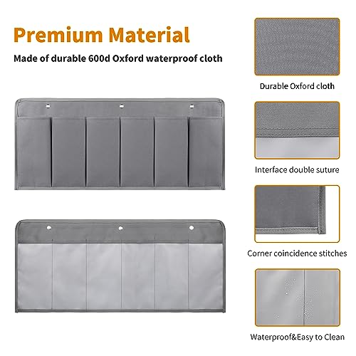 6‑Large‑Pocket RV Bedside Hanging Organizer with Sturdy Hooks (Cloth, 1pcs / Grey)