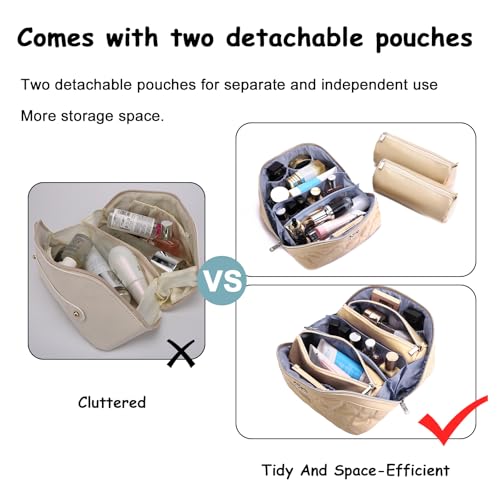 Travel Makeup Bag Cosmetic Bags for Women (H-2-Khaki)