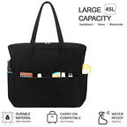 Beach Bag Waterproof Sandproof Women Tote Bag Pool Bag with Zipper for Gym Grocery Travel with Wet Pocket (Black)