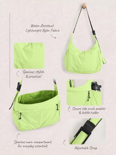 20L Crossbody Tote Bag Large Capacity Lightweight Hobo Shoulder Sling Bags for Gym Shopping Beach Travel (Shadow Lime)