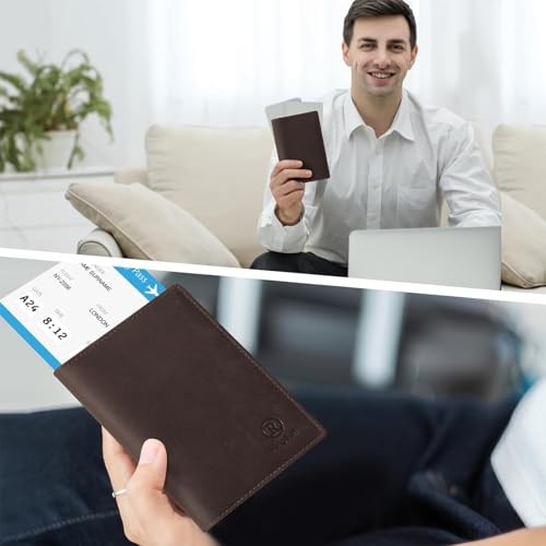 Leather Passport Cover for Men Women (Red Brown)