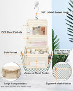 Hanging Toiletry Bag for Women (Green Checkerboard / Large)
