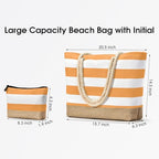 Beach Bag Initial Beach Tote with Makeup Bag for Travel (Orange / Plain)