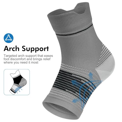 6 Pairs Compression Socks with Arch Support for Plantar Fasciitis (2 Black+2 Gray+2 White(6 Pairs) / Large(6 Pair))