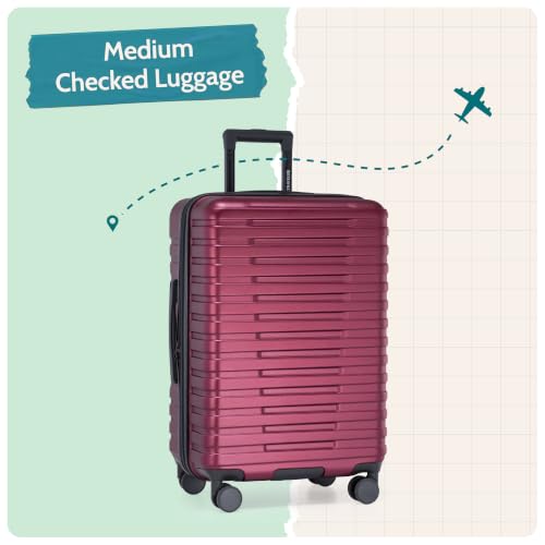 Boren Expandable Hardside Rugged Travel Luggage with 8 Spinner Wheels (Checked-Medium 26-Inch, No USB Port / Metallic Red)