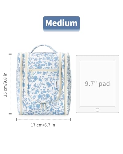 Hanging Travel Toiletry Bag for Women (B-Blue Flower / Medium)