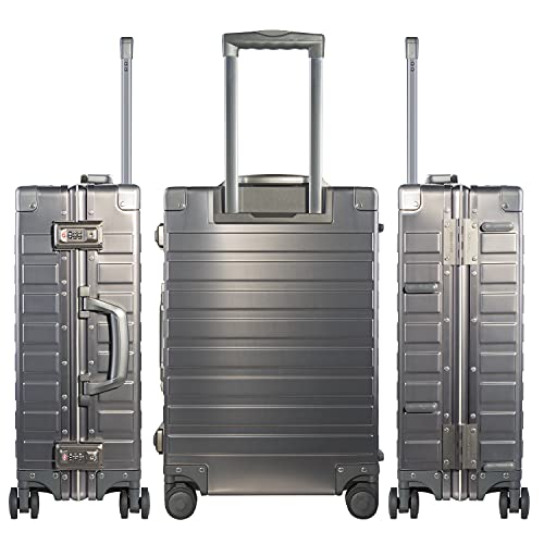 All Aluminum Carry On Luggage with TSA Locks Zipperless Alloy Metal Hard Shell Spinner Suitcase (Metallic / 20")