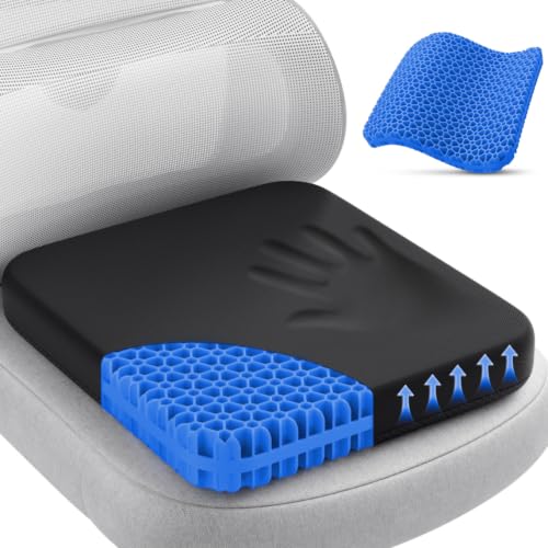 Gel Seat Cushion for Long Sitting (Black & Blue / 16.5×15×1.6 Inch)