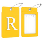 2 Pack Initial Luggage Tags for Suitcases Airplane Travel Essentials (Large R / Yellow)