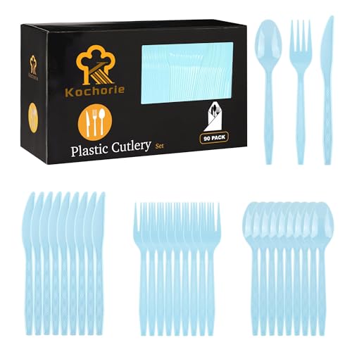 90 Pieces Light Blue Plastic Cutlery Set (Light Blue)