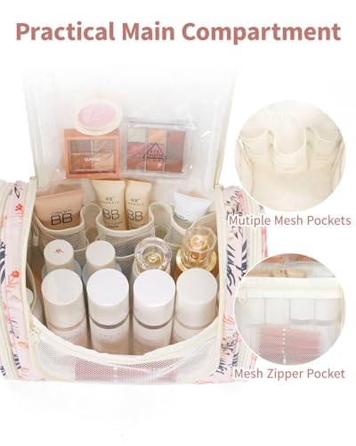 Large Hanging Travel Toiletry Bag for Women (B-Beige Bird / Large)