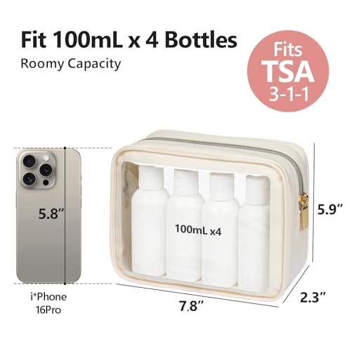 Clear Makeup Bag Travel (3 Pack Beige / TSA Specialist (3-Pack Medium - Soft))