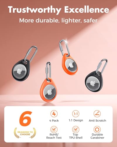 for AirTag Holder Case with Professional Carabiner (Black + Orange)