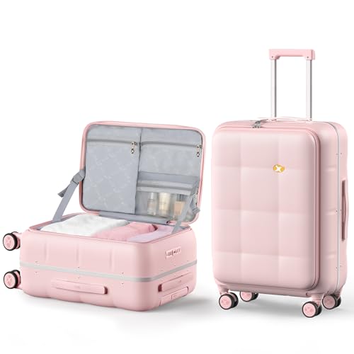 24 Inch Checked Luggage Hard Shell Suitcase Top Opening Suitcases (24 Inch / Pink)