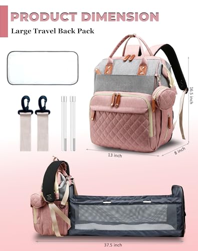 Diaper Bag with Changing Station (Pink Grey)