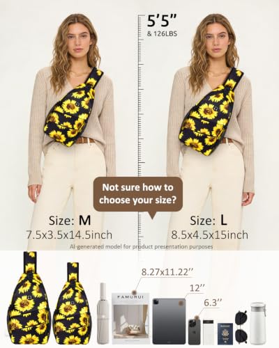 Crossbody Bags for Women Men Trendy Sling Bag Backpack Chest Bag (Large / Sunflower)