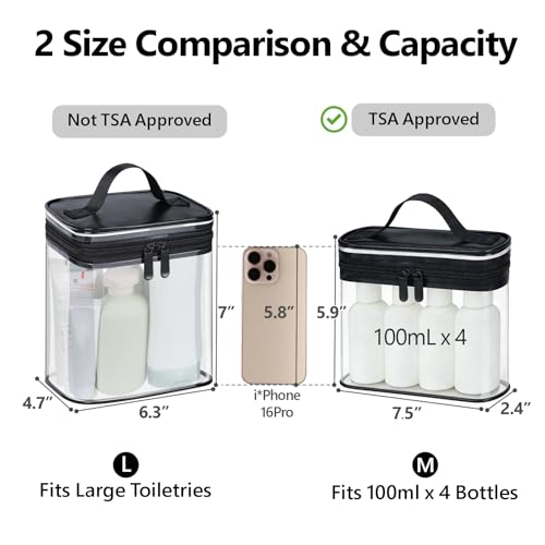 Clear Makeup Bag for Travel (Bright Black / Mixed Size Series (1 Medium + 1 Large))