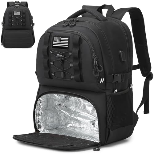 50L Laptop Lunch Backpack for Men with Lunch Compartment and USB Port (Black / 50L)