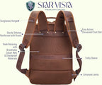 Angelo 17.3" Vintage Full Grain Leather Laptop Backpack for Men (Dark Brown)