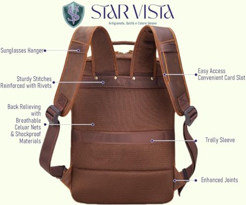 Angelo 17.3" Vintage Full Grain Leather Laptop Backpack for Men (Dark Brown)