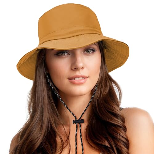 Waterproof Bucket Hats for Woman UPF 50+ Sun Hat Dark Mustard (Dark Mustard)